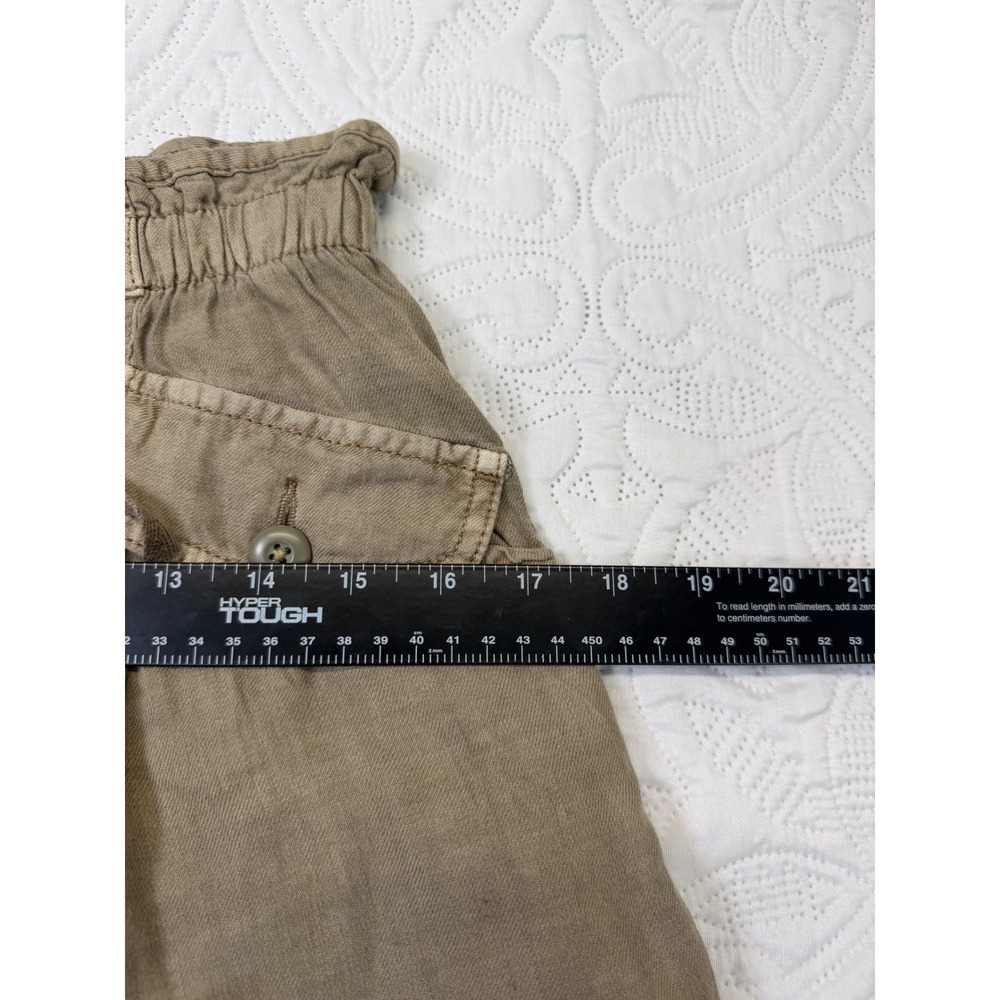 Linen Blend Paperbag Waist Drawstring Utility Pants Olive Green Khaki Relaxed - Picture 6 of 10